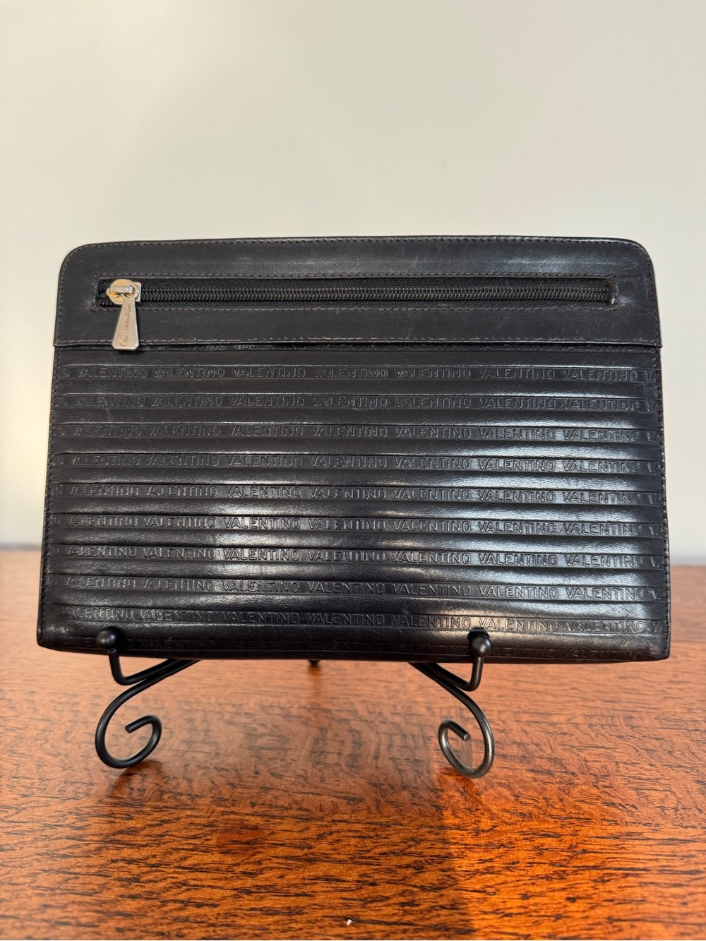 Mario Valentino Black Embossed Logo Leather Clutch